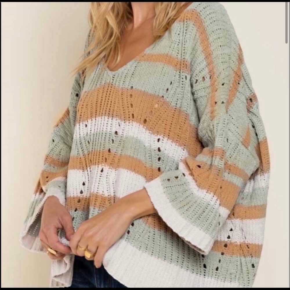 New! Clearance ๐ฅ Was $79.00 POL Desert Sage Chenille Sweater Stripe - Picture 6 of 7